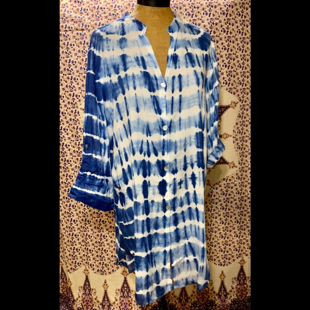 Blue island tie dye tunic/coverup